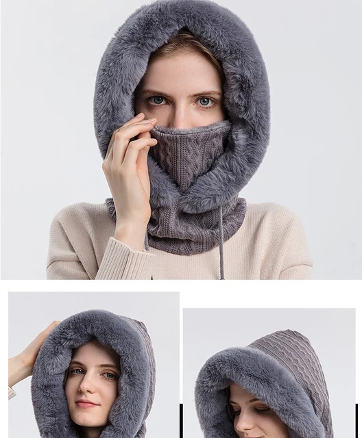 Bufanda para Mujer De Piel Mascara para Invierno Gorro De Punto Pasamontañas 14