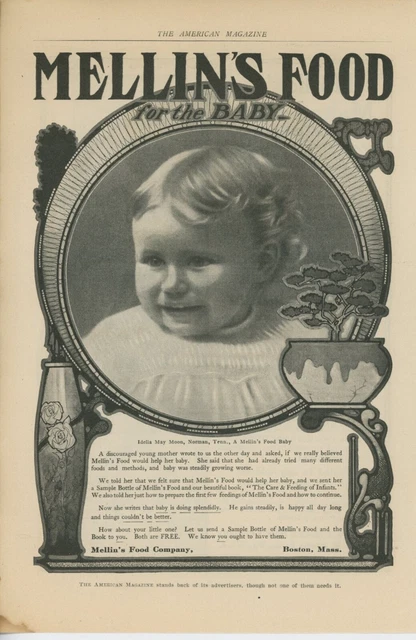 1907 Mellins Baby Food Vintage Ad Arts & Crafts Design Graphics Idella May Moon