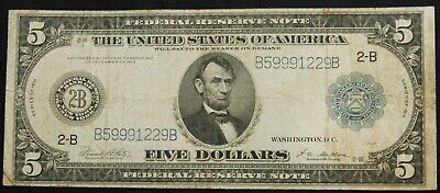 1914 US $5 Large Federal Reserve Note White/Mellon New York FR#814a B59991229B