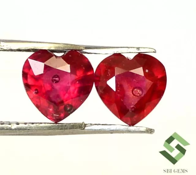 6x6 mm Natural Ruby Heart Shape Cut Pair 1.97 CTS Faceted Loose Gemstones GF