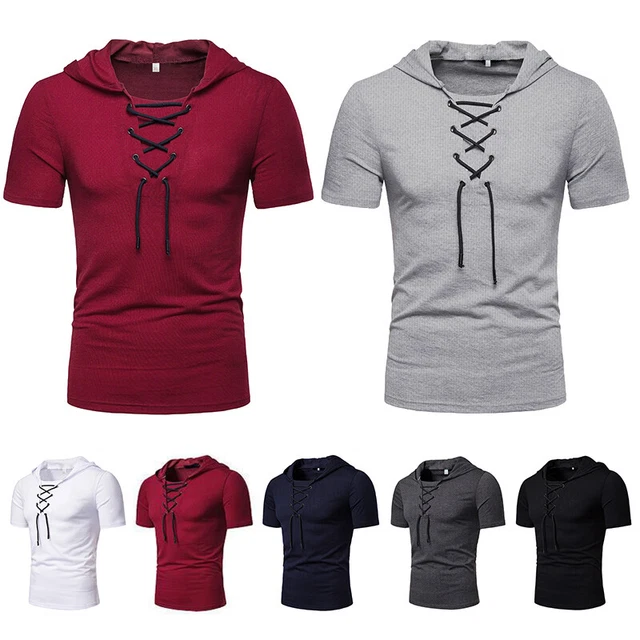 Felpa con Cappuccio Maglietta Uomo Top Manica Corta Pullver T Casual Estivo Slim