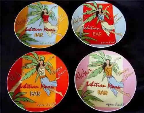 4 I. Godinger Tahitian Moon Bar Aloha Happy Hour HULA GIRLS 7.5" Plates 4 Colors