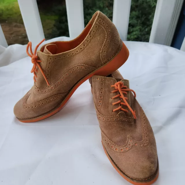 Cole Haan Womens Beige Suede Wingtip Oxford Shoes Size 39 Orange Lace Up