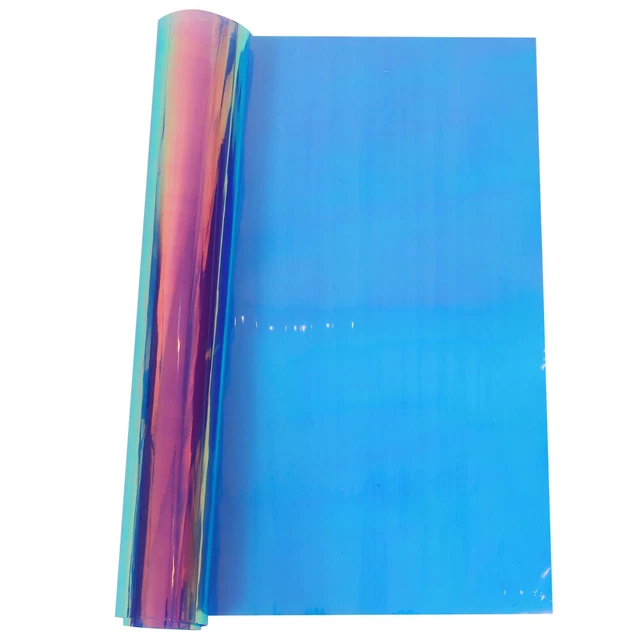 Hoja iridiscente transparente de tela de vinilo holográfica brillante arco iridiscente