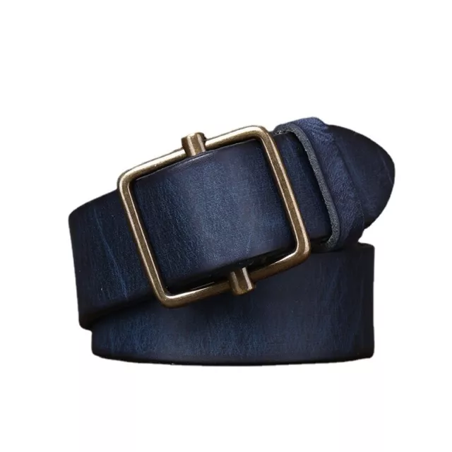 38mm Retro Men Casual Leather Jeans Belt with Brass Buckle Work Waist Belts