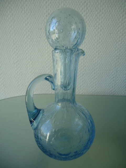 Carafe Et Louche Biot En Verre Bullé Bleu – Verrerie D’occasion