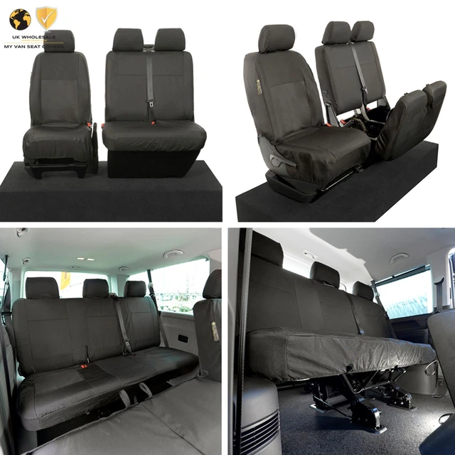 Housses De Siège Similicuir Pour VW Transporter T6/T6.1 - 2ème Rangée - Noir - UK Custom Covers