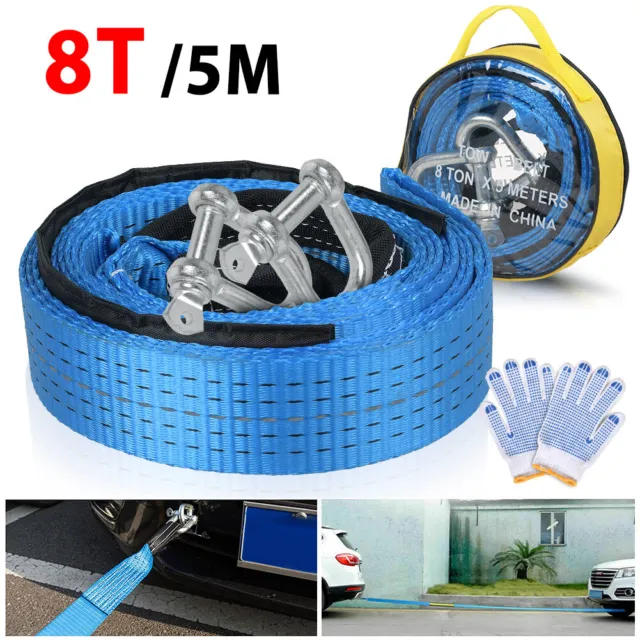 16' 5M 8 Ton Heavy Duty Car Tow Rope Towing Strap Pull Cable Road Recovery Chain