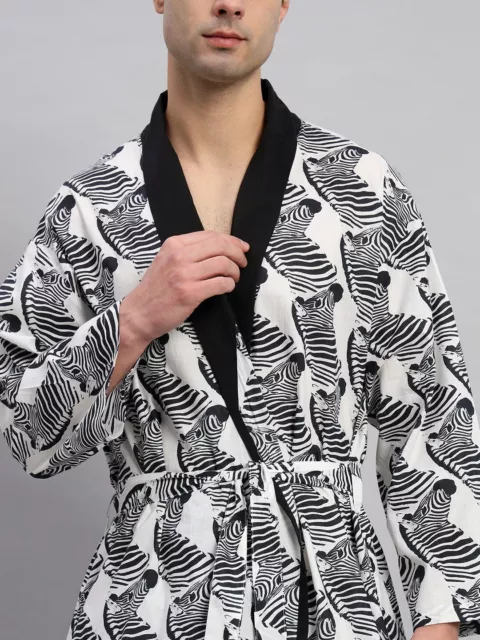 Lusso Zebra Stampato Boho Vestaglia Uomo Riposo Cotone Accappatoio Abito da Sera 3