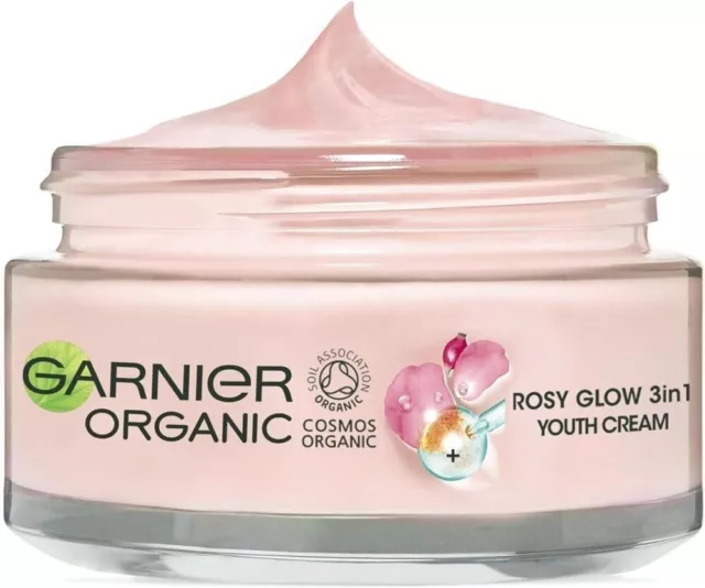 Garnier Organic Rosy Glow 3-in-1 Youth Cream 50 ml, For Radiant and Glowing Skin