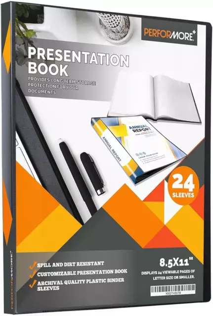 Presentation Folder, 24 Pocket Presentation Display Book (Black) with Plastic Sl