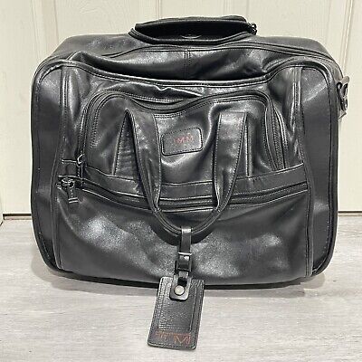 Tumi Black Leather Rolling Cabin 17" Bag Briefcase Carry On Leather Expandable