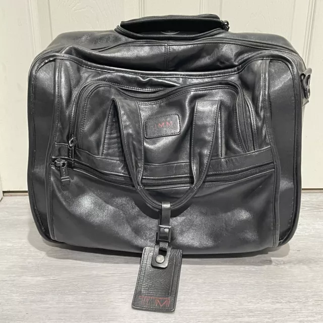 Tumi Black Leather Rolling Cabin 17" Bag Briefcase Carry On Leather Expandable