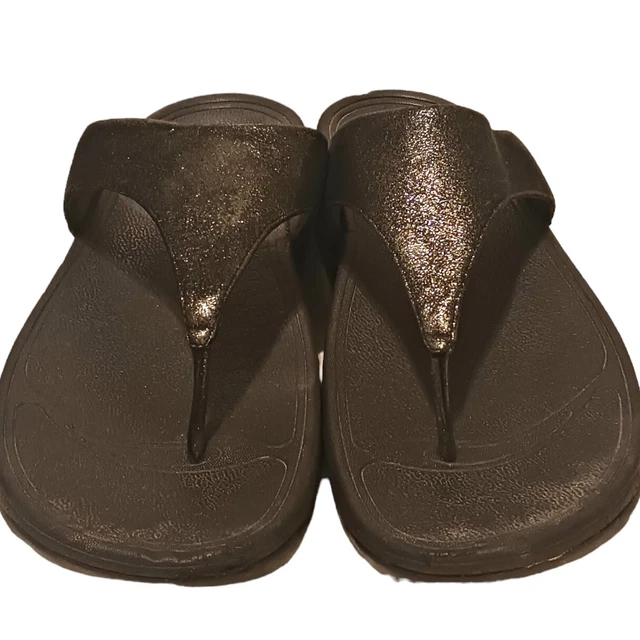 FitFlop Thong Sandals Womens Size 10 LuLu Black Shimmer Suede Wobbleboard 2