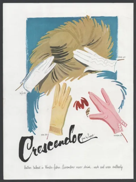 Original Reklame 1955 - Crescendoe Handschuhe - Illustration, USA, Mode, 50er