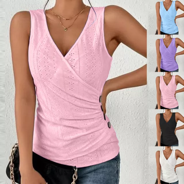 Women Hole Tank Tops Summer Sleeveless Blouse Ladies Wrap V Neck Vest Tee Shirts