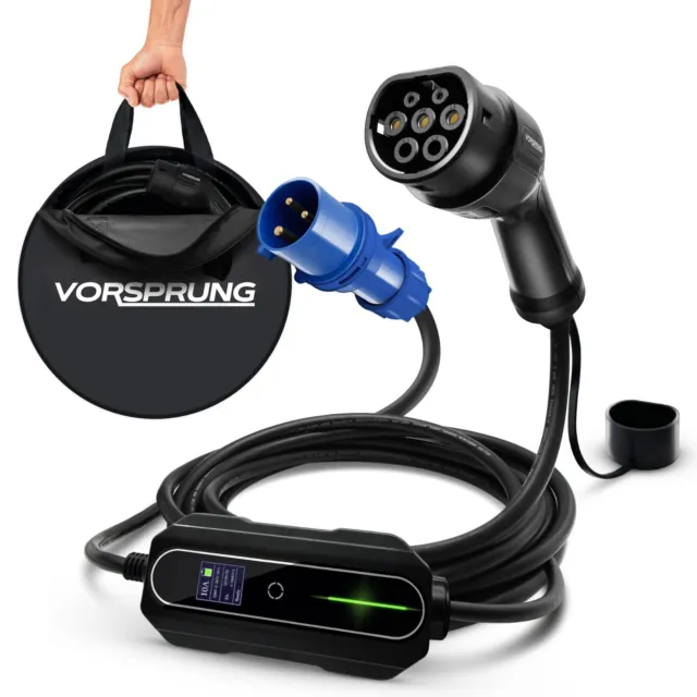 VORSPRUNG® (CEE 3 Pin Plug) Portable Type 2 EV Charger, Adjustable Amperage (10A