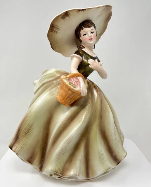 VINTAGE LEFTON SOUTHERN Belle Lady Girl With Hat Figurine Planter Vase