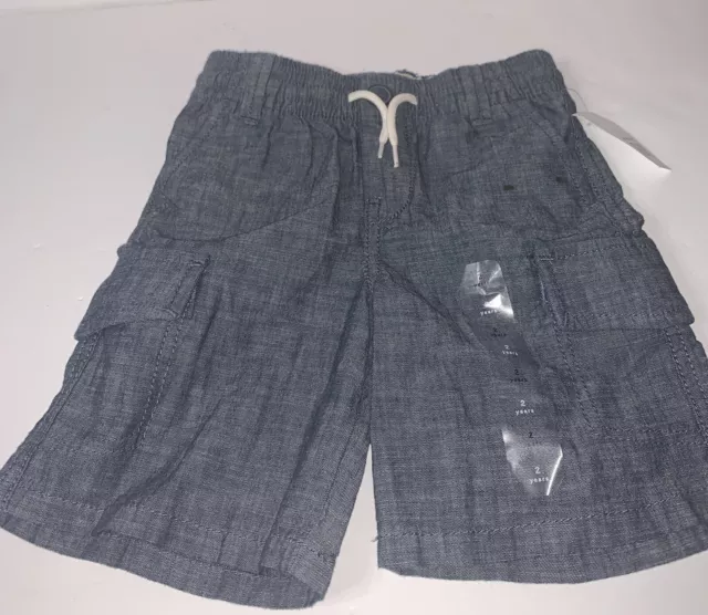 NWT Baby Gap Toddler Boys Chambray Shorts Sz 2 Years Blue Cargo FLAW