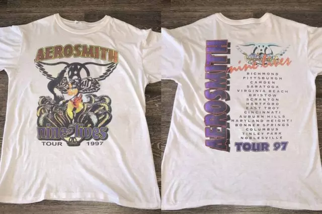 1997 Aerosmith Nine Lives Tour Cotton White Unisex T-shirt S-5XL VM3944