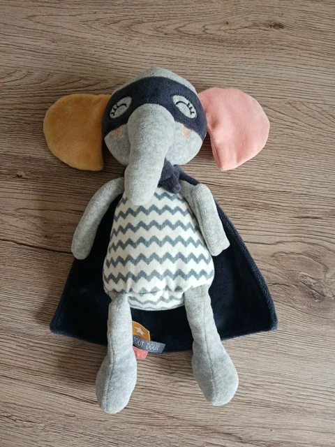 Doudou Peluche Tao Tape A L'oeil Elephant Super Heros Masque Cape 30Cm