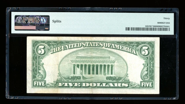 DBR $5 1934-C Silver STAR Fr. 1653W* Wide PMG 30 Serial *14638602A 2