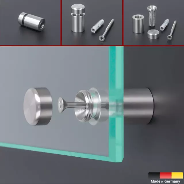 Schilderbefestigung Edelstahl Abstandshalter schraubbar Glas Plexiglas PS:2-16mm