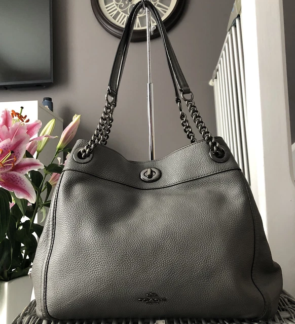 BEAUTIFUL GENUINE COACH Edie Grey Pebbled Leather Over Shoulder