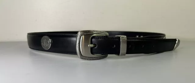 PGA Tour Black Top Grain Leather Concho Golf Belt Men's Size 38 Studded Silver