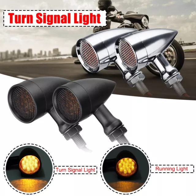 Motorcycle Bullet LED Turn Signal Indicator Lights For Bobber Chopper Cafe Racer