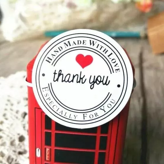 Round Thank You Hand Made With Love Labels Stickers Gift Food Craft Box
