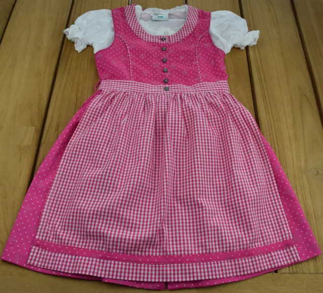 Isar Trachten Kinder Dirndl mit Bluse und Schürze 3ltg pink mit Punkte Teenager