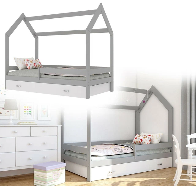 Culla con Cassetto Hausbett Casa Legno Grigio Bianco Bettenkauf 160x80cm