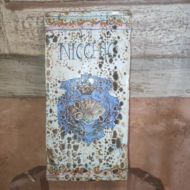 Carreau panneau plaque en faience céramique XVIIème Italie Majolique NICCHIO 17t