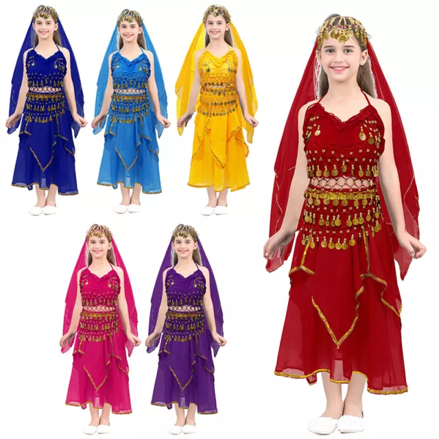 Kids Girls Belly Dance Outfit Dress Up Halloween Costume Carnival Lace-up Back 3