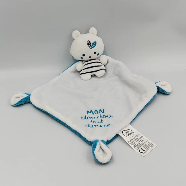 Doudou plat ours blanc bleu gris rayé cape MOTS D'ENFANTS - 30398