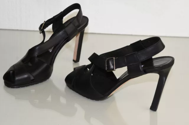 NEW Manolo Blahnik  Sandals Black Leather Heels Strappy Peep Toe Shoes 40.5 41.5