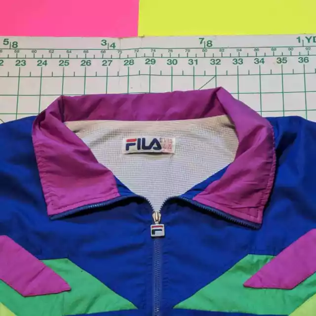 Fila L Track Jacket Vintage Blue Color Block 1980s 1990s bright neon geometric 2