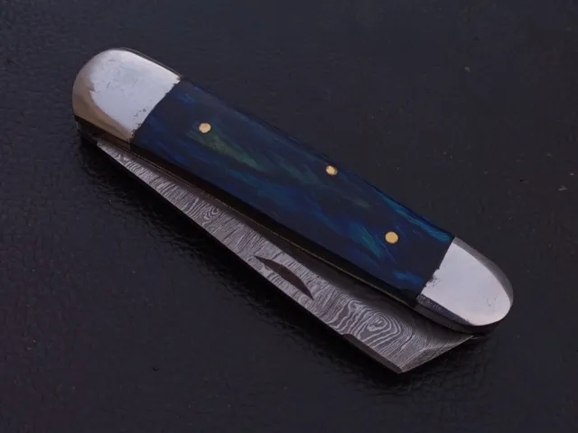 Damascus Steel Custom Made Pocket Folding Knife Wood Handle W/Sheath J140