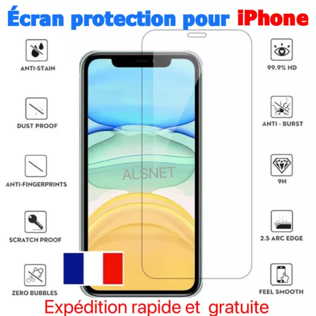 Film Verre Trempe Vitre Protection écran iPhone 11/12/13/14 Pro/Max/XR/XS/8/7/6