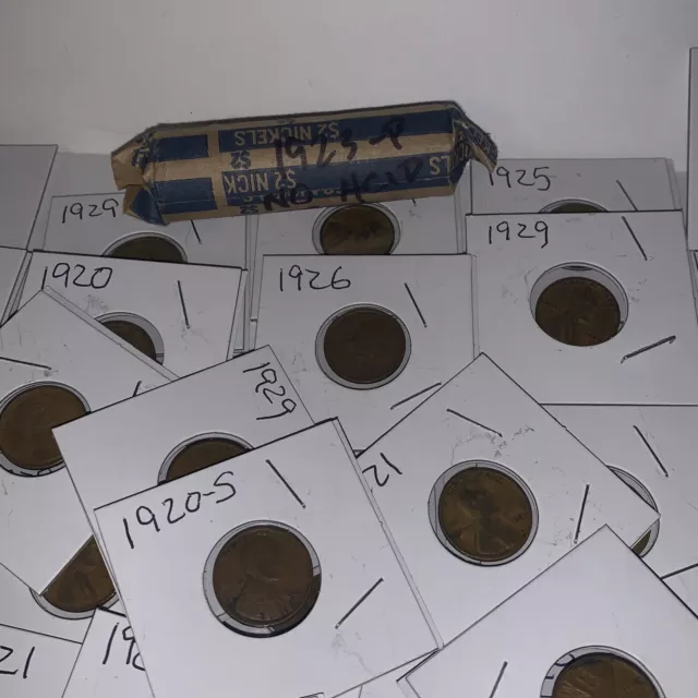 1 ROLL OF 1923 BUFF NICKELS AND 85 LINCOLN WHEATIES FROM 1920s..