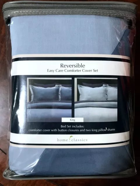 King Size Home Classics Reversible Comforter Cover Set Button Closure New!