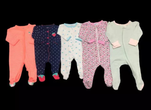Baby Girl 3 Months 3-6 Months Carter's Cotton Sleeper Pajama Lot Bundle