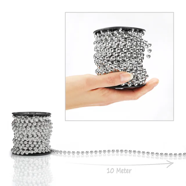 0,65 €/m 2x Perlengirlande für den Weihnachtsbaum - Perlenband in silberfarben 5