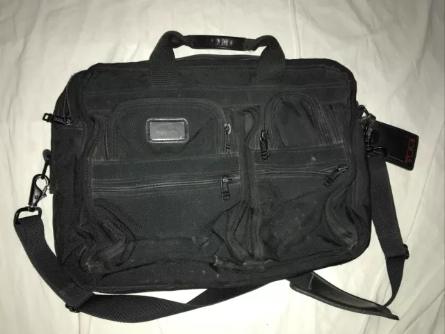 TUMI Alpha Large Expandable Briefcase Laptop Bag Ballistic Nylon Black Distress