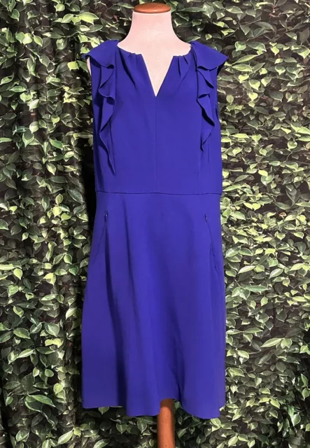 Elie Tahari Sheath Dress Lined Sleeveless Ruffle Edge Royal Blue Womens 16