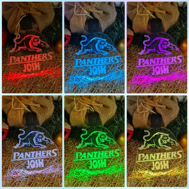 Penrith Panthers  Personalised Name Christmas Bauble LED Light Up Decoration 2