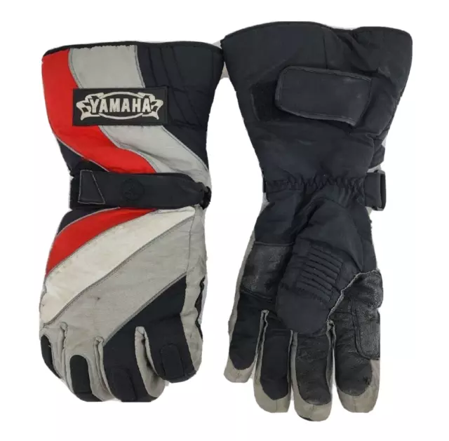 Vintage Genuine Yamaha Snowmobile Gauntlets Gloves Leather Palm Red Black Grey M