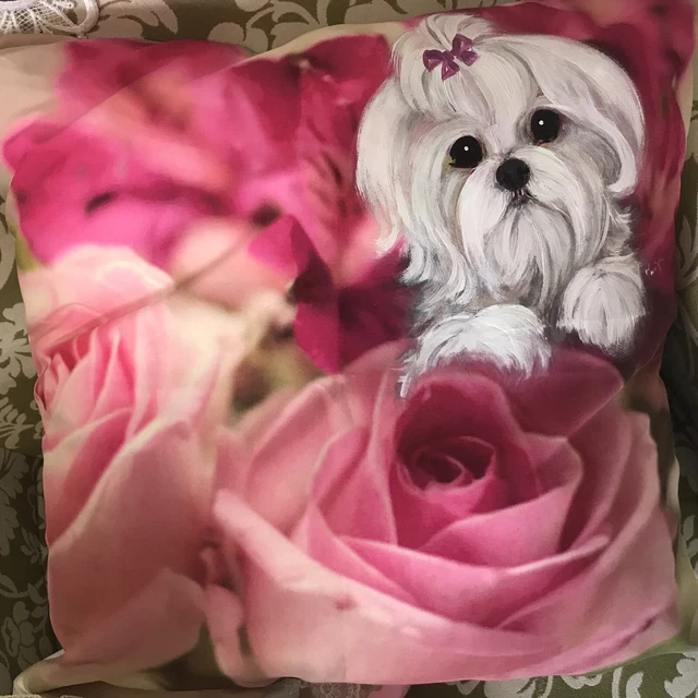 Maltese Hand Painted Pillow Gorgeous!