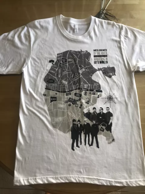 U2 T-Shirt North And South Of The River Map Of Dublin Large Vintage Bono Edge 